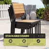 Stackable outdoor chairs with storage and lightweight features.