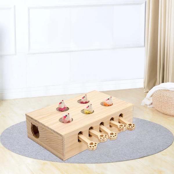 Lausatek Wooden Solid Whack A Mole Cat Game Puzzle Toy,Instinct