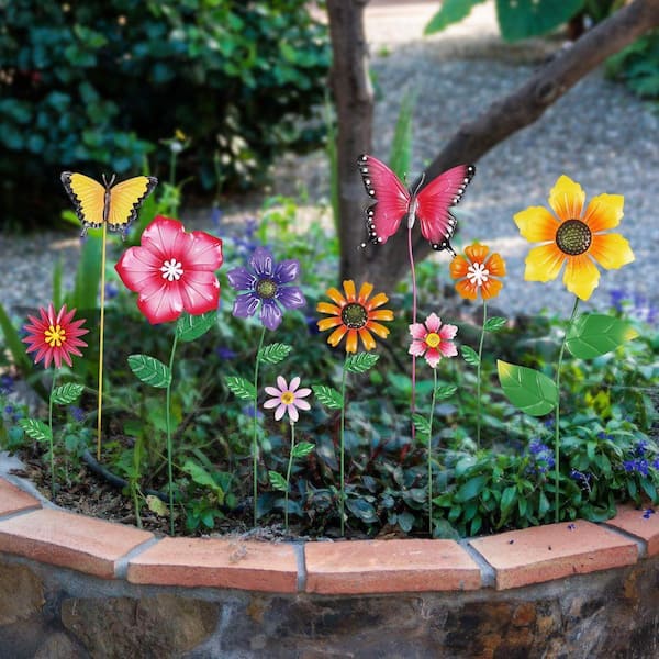 Justincity 10 Piece Multi-Color Iron Metal Flower Garden Stakes