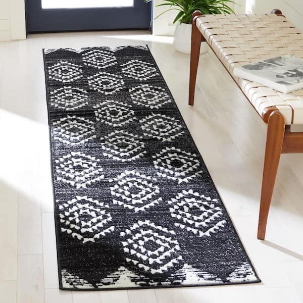 Skyler 2 ft. x 8 ft. Black/Ivory Striped Geometric Runner Rug