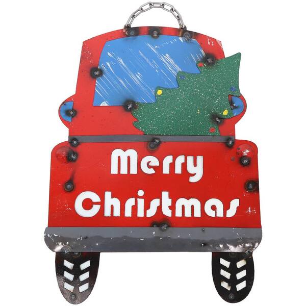 Sunnydaze 21 in. Sunnydaze Merry Christmas Truck Metal Hanging Sign Decoration