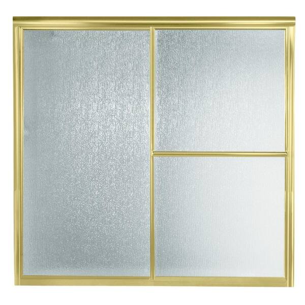 Unbranded Deluxe 59-3/8 in. x 56-1/4 in. Framed Bypass Tub/Shower Door in Polished Brass with Rain Glass Texture-DISCONTINUED