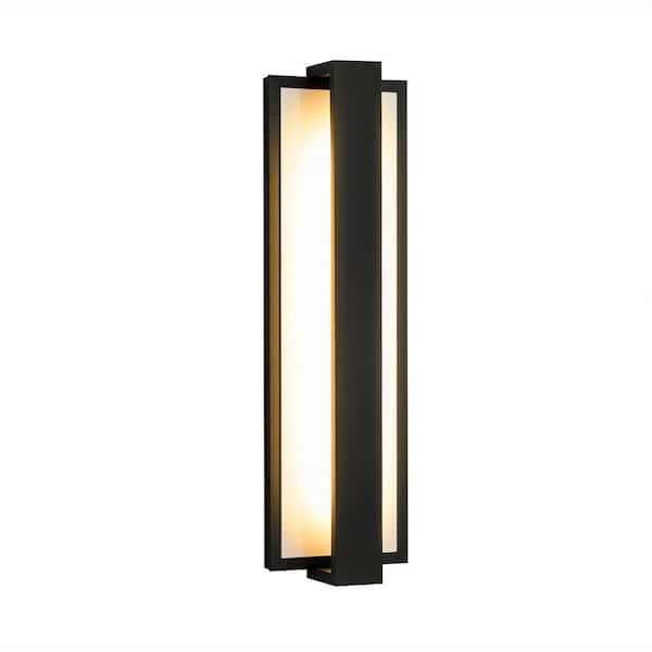 Agnes 16.14 in. Matte Black with White Sleek Rectangular Waterproof 3000K LED Outdoor Wall Light