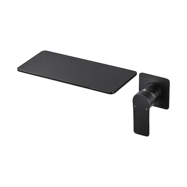 Single-Handle Rectangular Waterfall Wall Mounted Bathroom Faucet in Matte Black