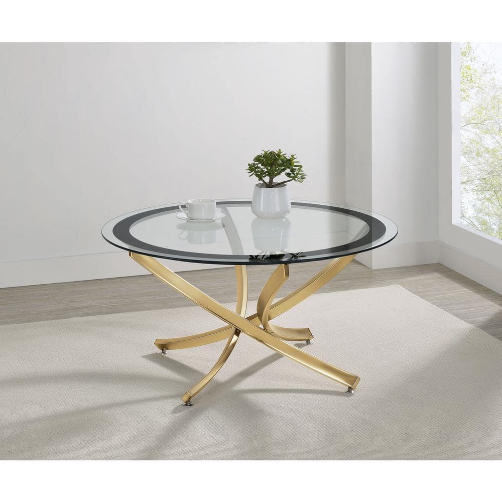 Round Gold Glass Top Coffee Table with Metal Base