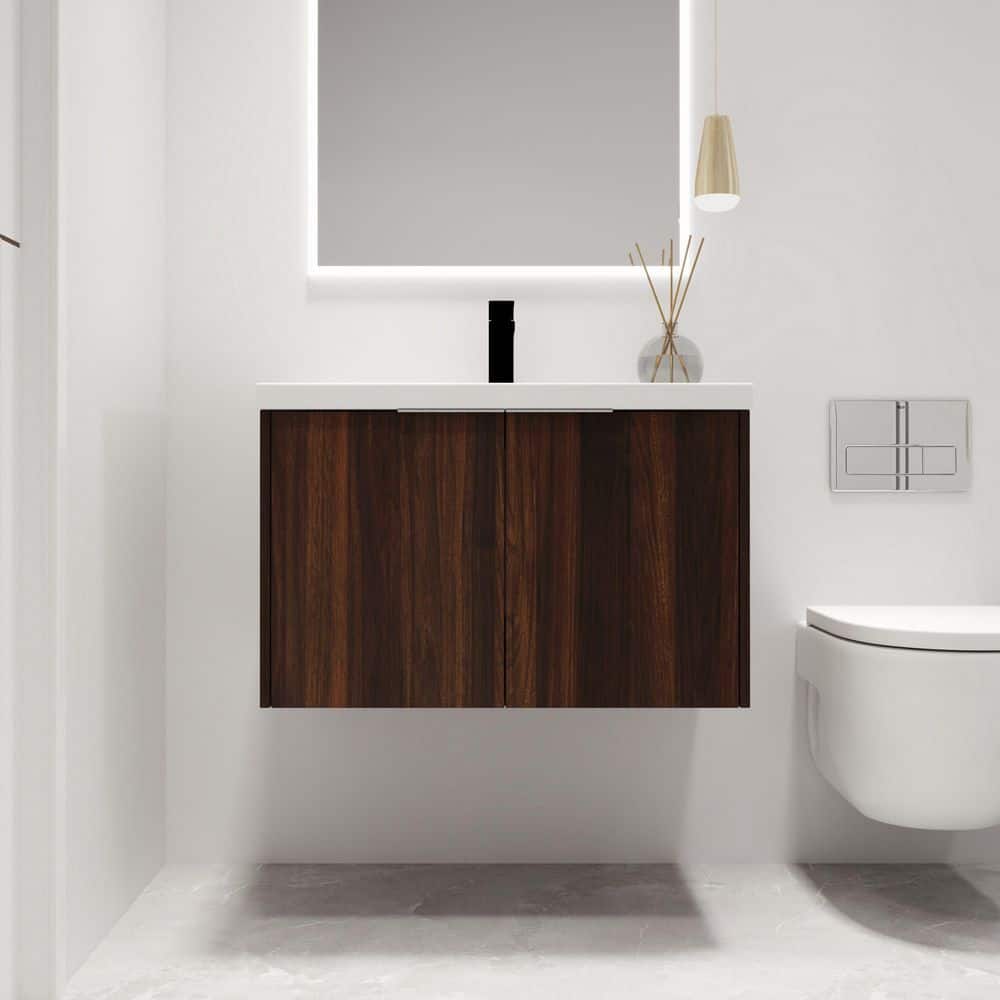 29.5 in. W x 18.1 in. D x 19.3 in. H Wall-Mounted Bath Vanity in Brown with