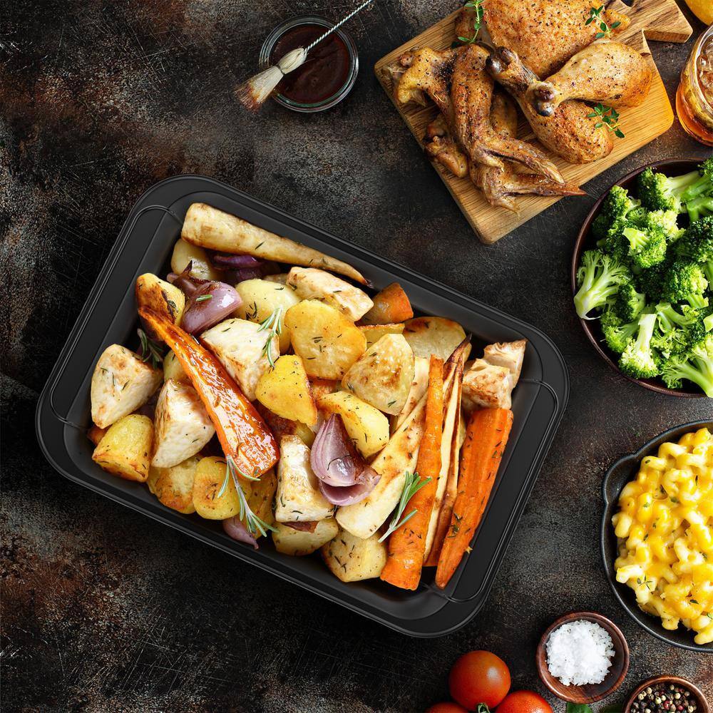 Gray Nonstick Carbon Steel Roasting Pan with Rack
