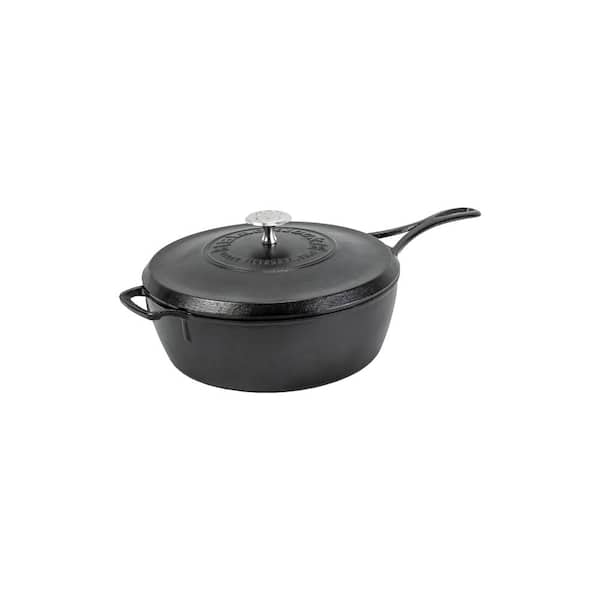 BLACKLOCK Triple Seasoned 4 Qt Cast Iron Deep Skillet with Lid