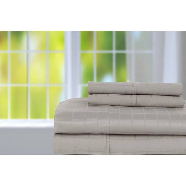 PERTHSHIRE Platinum 4-Piece Grey Solid 400 Thread Count Cotton King Sheet Set