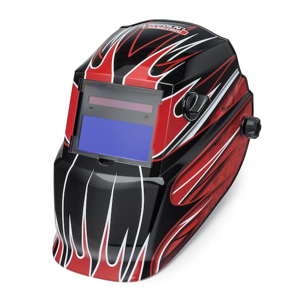 Lincoln Electric Auto-Darkening Welding Helmet with Variable Shade Lens No. 7-13 (1.73 x 3.82 in. Viewing Area), Red Fierce Design