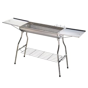 28.8 in. Portable Charcoal BBQ Grill in Silver with Side Shelf