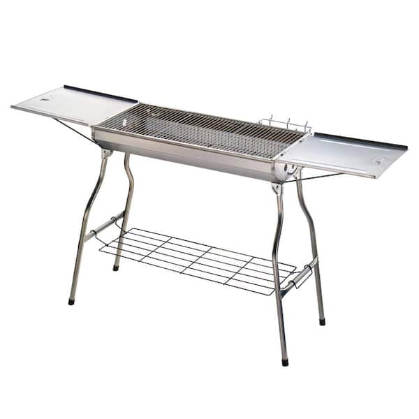 Unbranded 28.8 in. Portable Charcoal BBQ Grill in Silver with Side Shelf