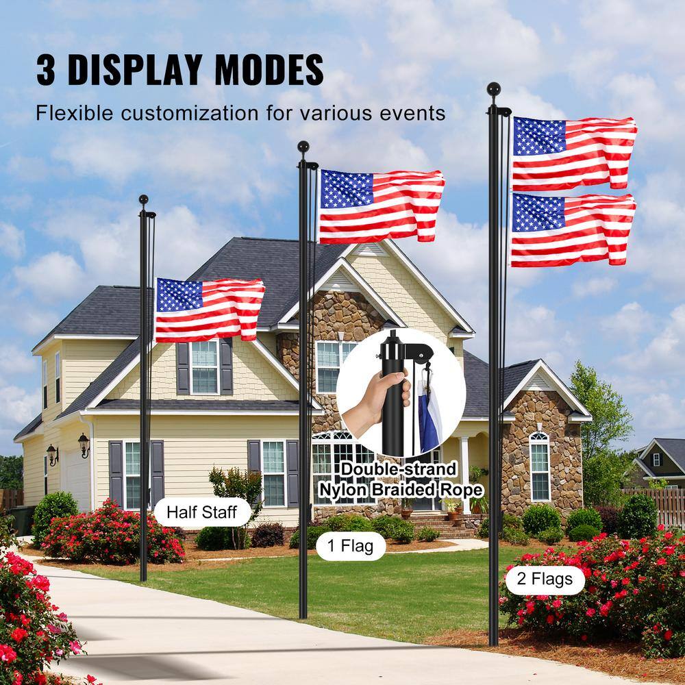 25ft Black Aluminum Garden Flagpole with American Flag