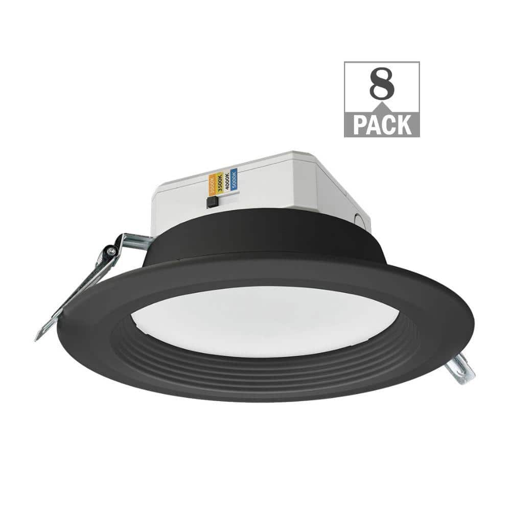 8 in. Canless Black Adjustable CCT 3000 Lumens New Construction Remodel Integrated LED Recessed Light Trim (8-Pack) price history on PriceWatchPro