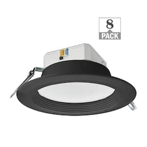 8 in. Canless Black Adjustable CCT 3000 Lumens New Construction Remodel Integrated LED Recessed Light Trim (8-Pack)