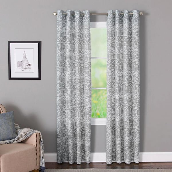 Natco Indira 50 in. W x 63 in. L Polyester and Cotton Light Filtering Window Panel in Grey