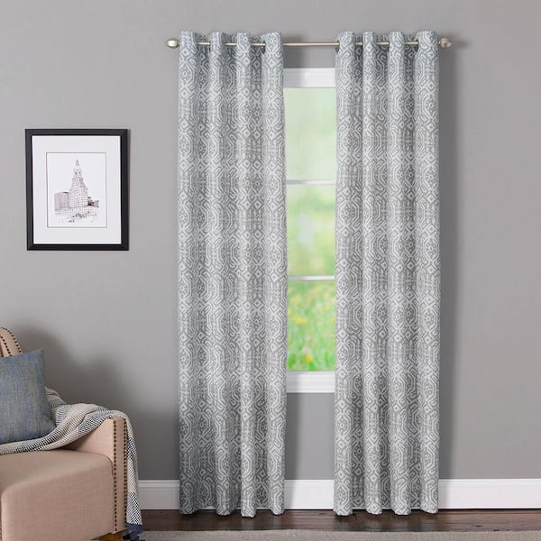 Natco Indira 50 in. W x 84 in. L Polyester and Cotton Light Filtering Window Panel in Grey