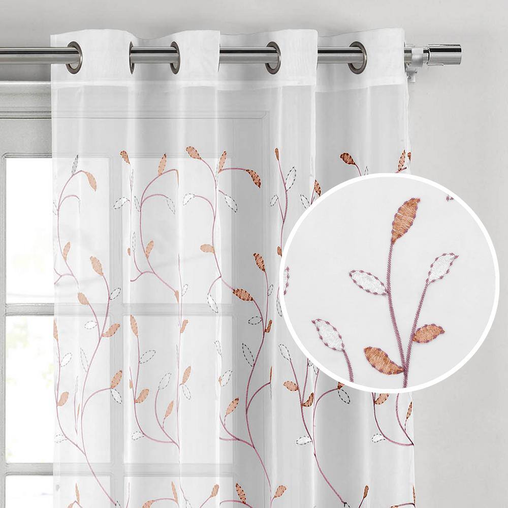 Coral Embroidered Sheer Polyester Grommet Window Panel, 54" x 63"