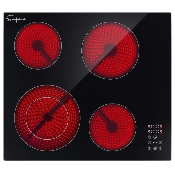 Empava 24 in. Smooth Surface Built-In Radiant Electric Cooktop in Black with 4 Elements including Dual Zone Element