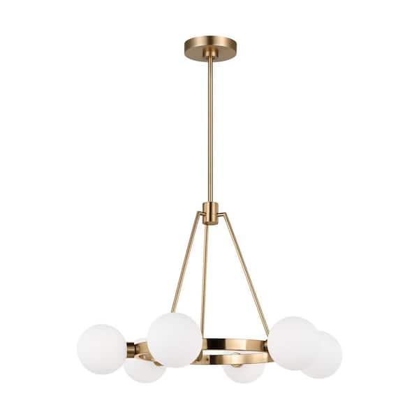 Generation Lighting - Clybourn 6-Light Satin Brass Chandelier with Milk Glass Shades