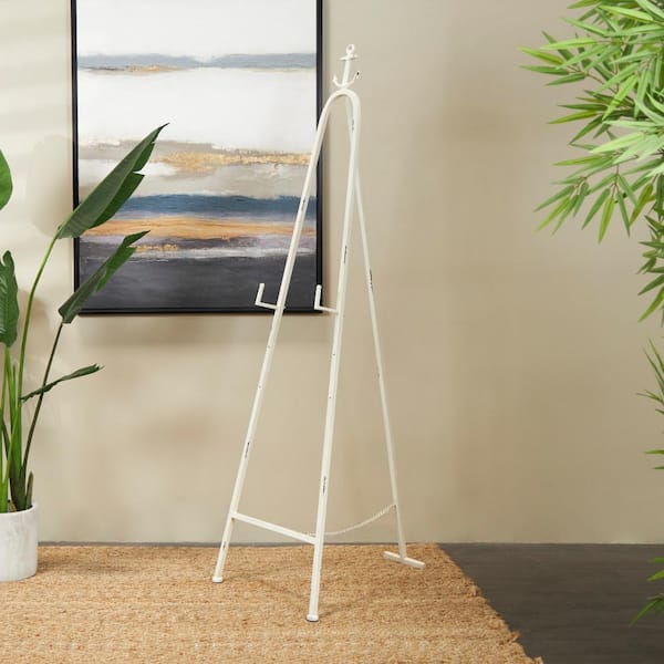 Litton Lane White Metal Tall Adjustable Display Stand 3 Tier Anchor Easel with Foldable Stand and Chain Support