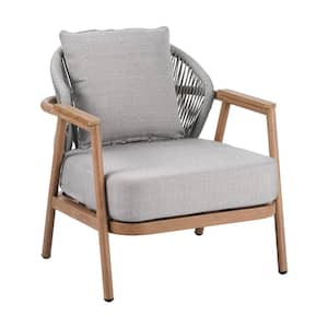 Morrigan Taupe + Teak Rope Weave Upholstered Outdoor Patio Lounge Chair, Iron Frame