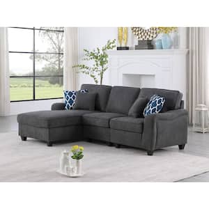 93 in. W 3-Piece Woven Sectional Fabric Sofa with Chaise in Dark Gray