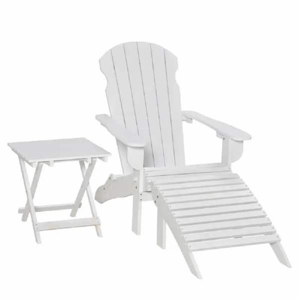 FORCLOVER White Reclining Wood Adirondack Chair, 1 of Chair, Side Table and Leg Rest Included (1-Pack)