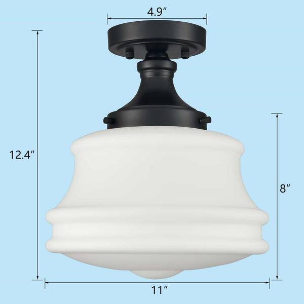 CLAXY 11 in. 1-Light Black Modern Semi-Flush Mount with