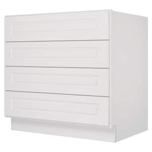 36 in. Wx24 in. Dx34.5 in. H in Raised Panel Dove Plywood Ready to Assemble Drawer Base Kitchen Cabinet with 4 Drawers