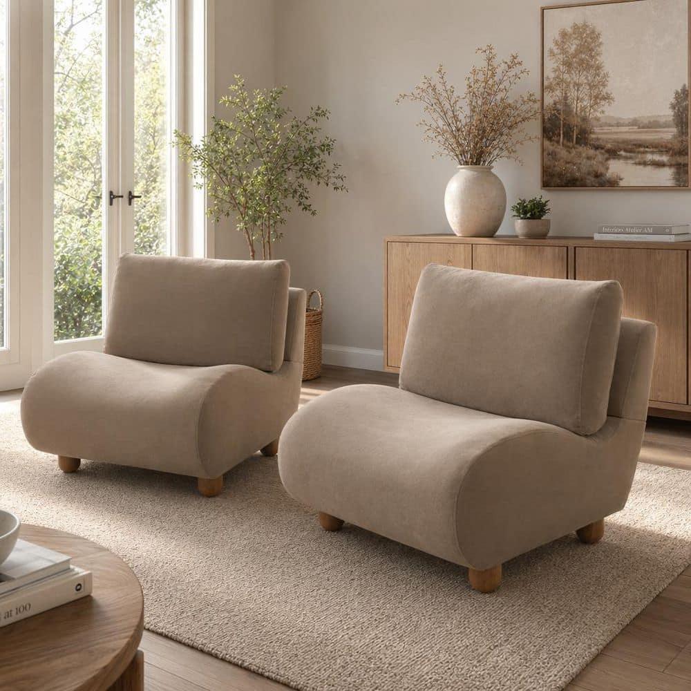 Zane Modern Brown 25 in. Velvet Upholstered Curved Slipper Chair with Rounded Edges, Wood Legs, Mocha Set of 2 price history on PriceWatchPro