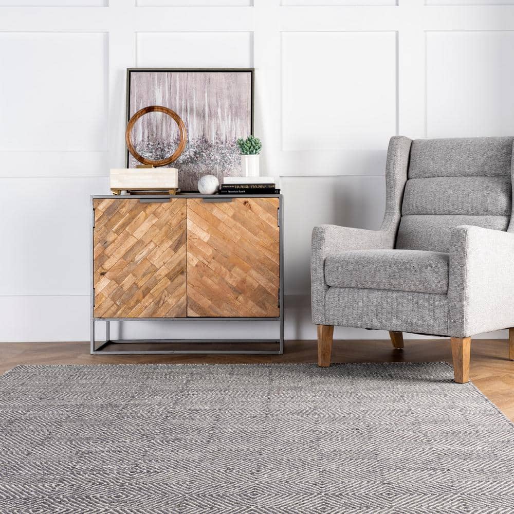 Gray Geometric Handwoven Wool Runner Rug, 2' 6" x 10'