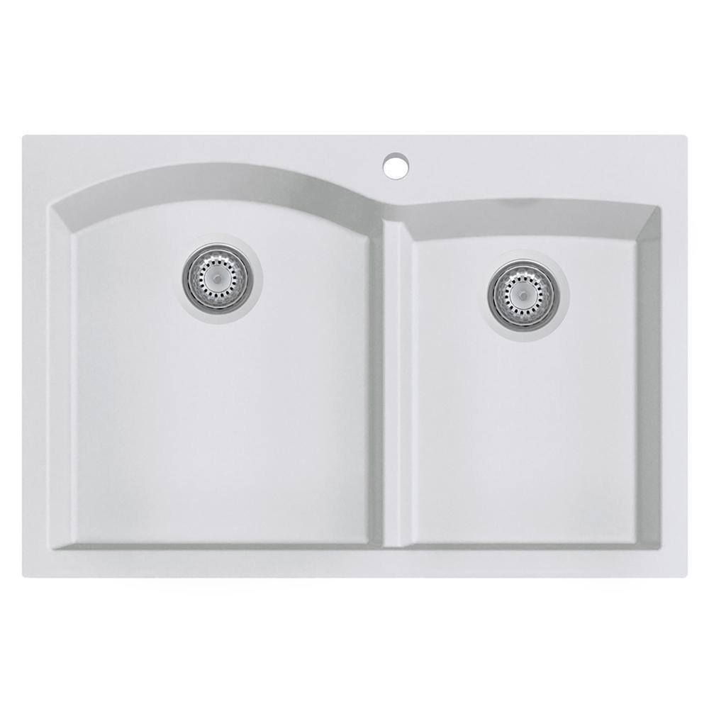 White Granite Composite 33'' Double Bowl Drop-In Kitchen Sink