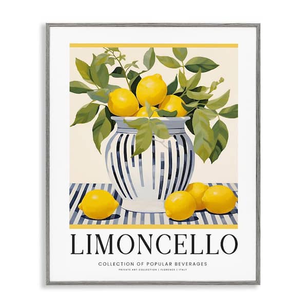 Classic Kitchen Lemons Vase by Lettered and Lined 1-Piece Gray Framed Food Giclee Art Print 20 in. x 16 in.