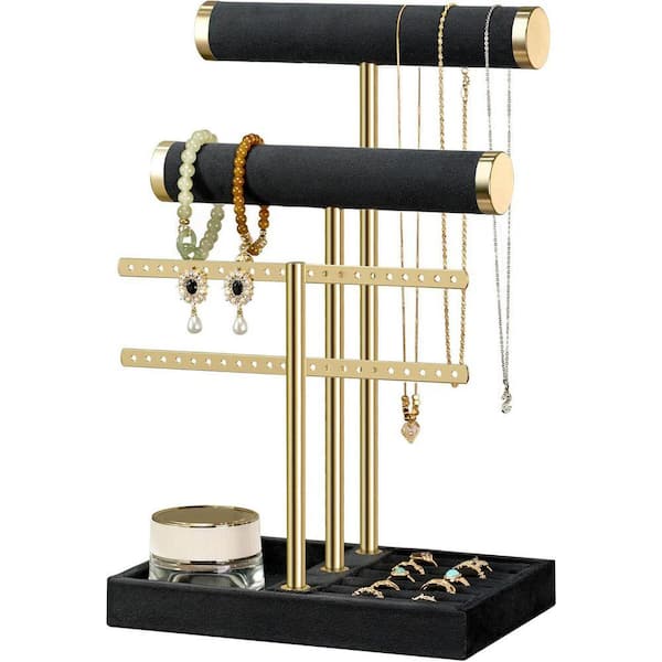 Black 8.3 in. x 12.2 in. Metal Modern Jewelry Organizer Stand
