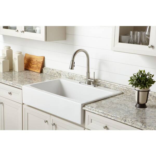 Sinkology Josephine Apron Front Farmhouse 34 In 3 Hole Single Bowl Kitchen Sink In Crisp White Sk450 34fc The Home Depot