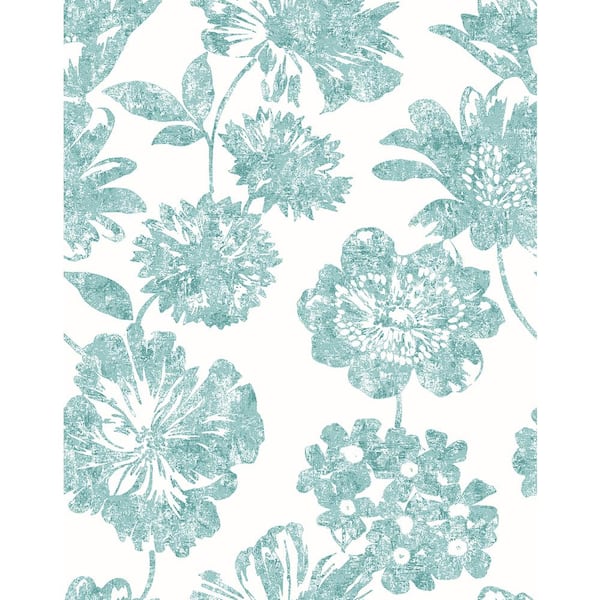 A-Street Prints Folia Aqua Floral Aqua Wallpaper Sample