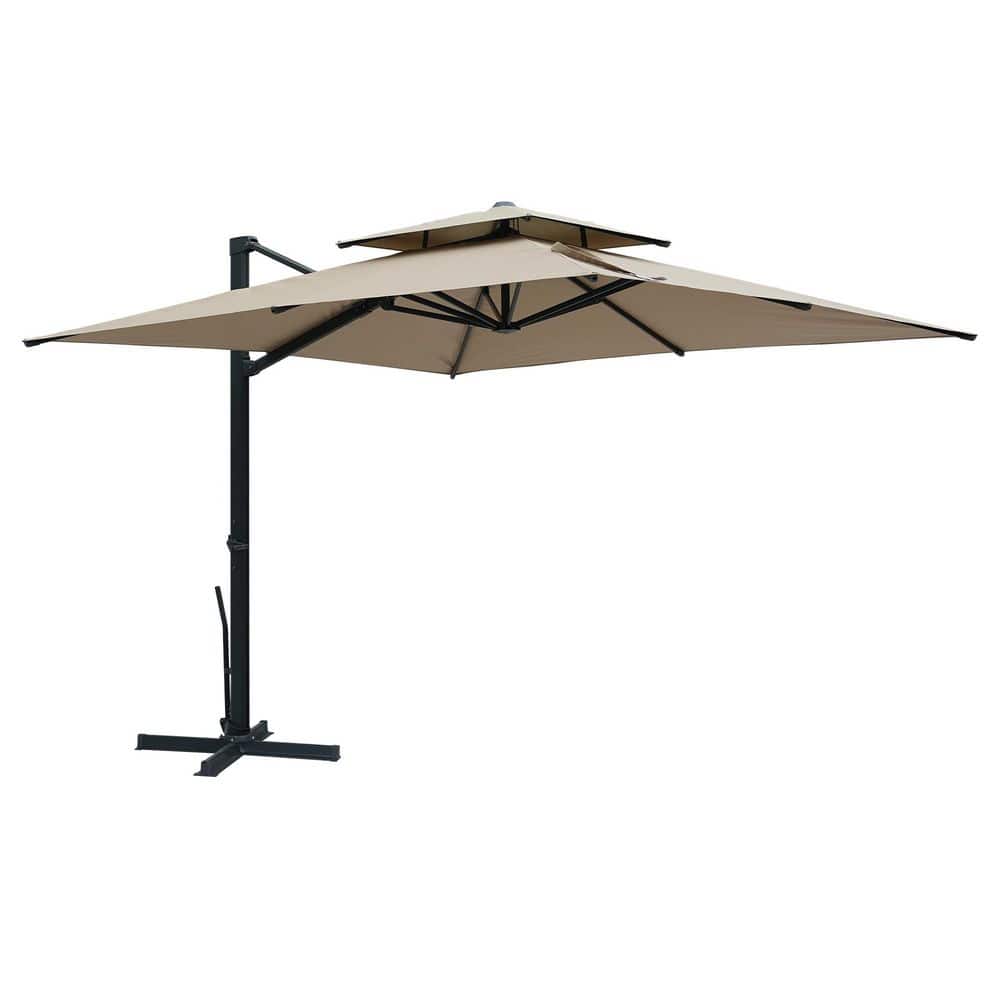 10 ft. Square Aluminum Cantilever Patio Umbrella in Taupe with Hook and Base price history on PriceWatchPro