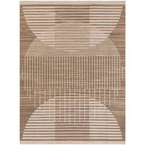 Astra Machine Washable Latte 4 ft. x 6 ft. Graphic Contemporary Area Rug