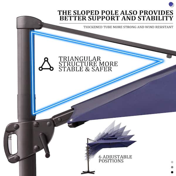 11.5 ft. x 11.5 ft. 2-Tier Top Aluminum Heavy-Duty 360° Rotation Outdoor Cantilever Patio Umbrella in Navy Blue