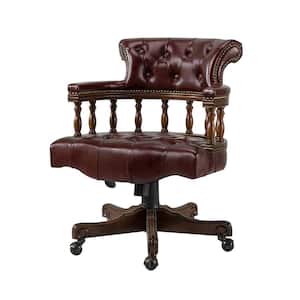Yitzhak Genuine Leather Wood Executive Burgundy Chair with Nailhead Trims