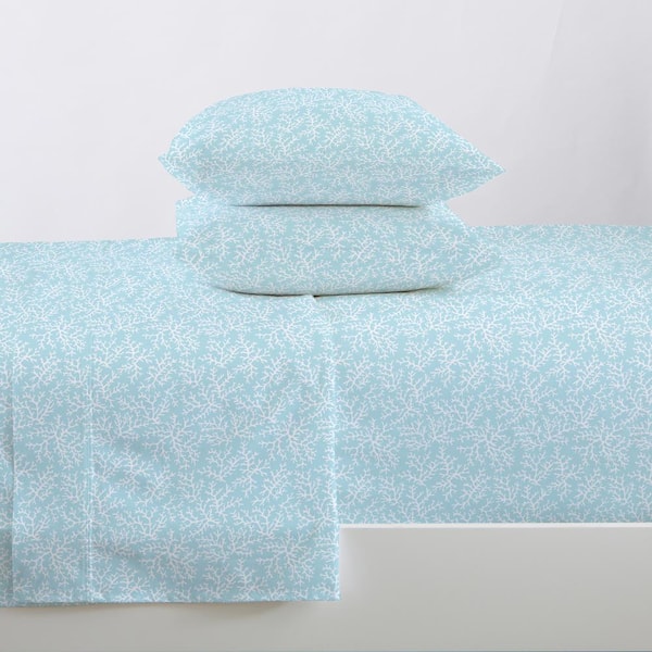 FRESHFOLDS 4-Piece Blue Coral Ultra Soft Coastal Printed Microfiber Full Sheet Set