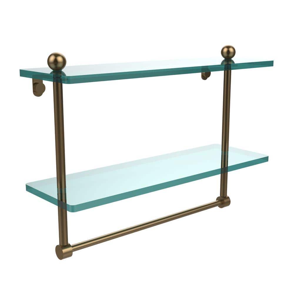 Allied Brass 16 in. L x 12 in. H x in. W 2-Tier Clear Glass Bathroom Shelf  with Towel Bar in Brushed Bronze PR-2/16TB-BBR The Home Depot