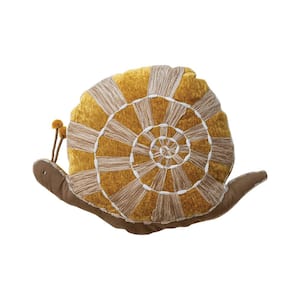 Brown, Cream and Mustard Color Hand-Woven Snail Shaped Polyester 17.75 in. x 4 in. Throw Pillow