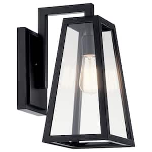 Delison 14 in. 1-Light Black Outdoor Hardwired Wall Lantern Sconce with No Bulbs Included (1-Pack)