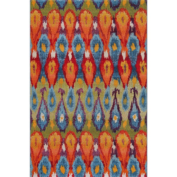 Outdoor Ikat Multi 5' 3 x 8' 0 Area Rug