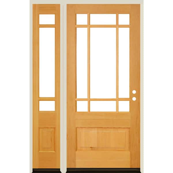 Krosswood Doors 50 in. x 80 in. Contemporary 3/4 Lite Left-Hand/Inswing Clear Glass Clear Stain Hemlock Prehung Front Door w/ LSL
