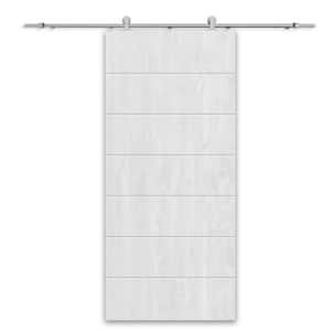 36 in. x 84 in. White Stained Pine Wood Modern Interior Sliding Barn Door with Hardware Kit