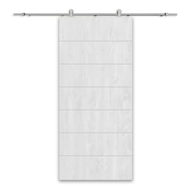CALHOME 42 in. x 96 in. White Stained Pine Wood Modern Interior Sliding Barn Door with Hardware Kit