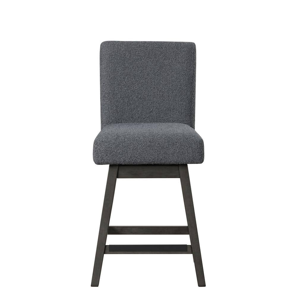 High Line Gray Bouclé Fabric Swivel Counter Stools with Wood Legs